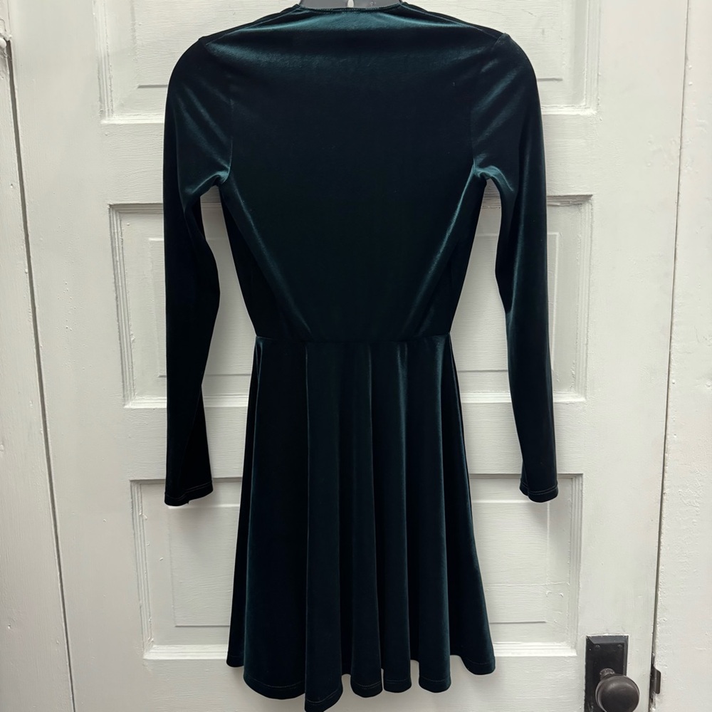 American Apparel Emerald Green Velvet Deep V Skater Dress Small Party - Picture 5 of 9